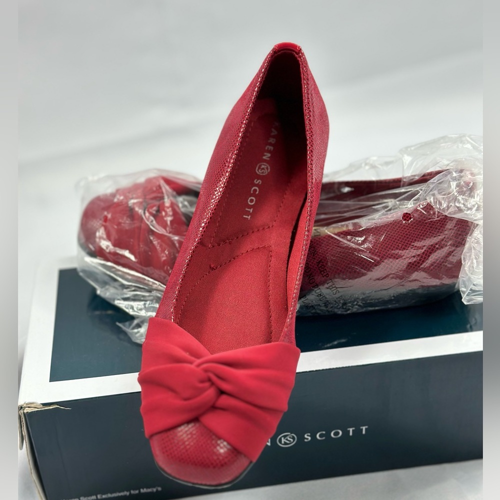 Sold-Karen Scott Flats Dark Red Leather Satin Bow Sz 7.5
